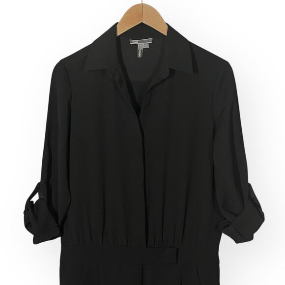 VINCE Button Front Jumpsuit Boilersuit Relaxed Roll Tab Sleeve Chic Trendy Black - Picture 6 of 15